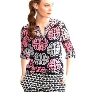 Banana Republic Milly Collection Pink blue medallion print roll sleeve blouse 14